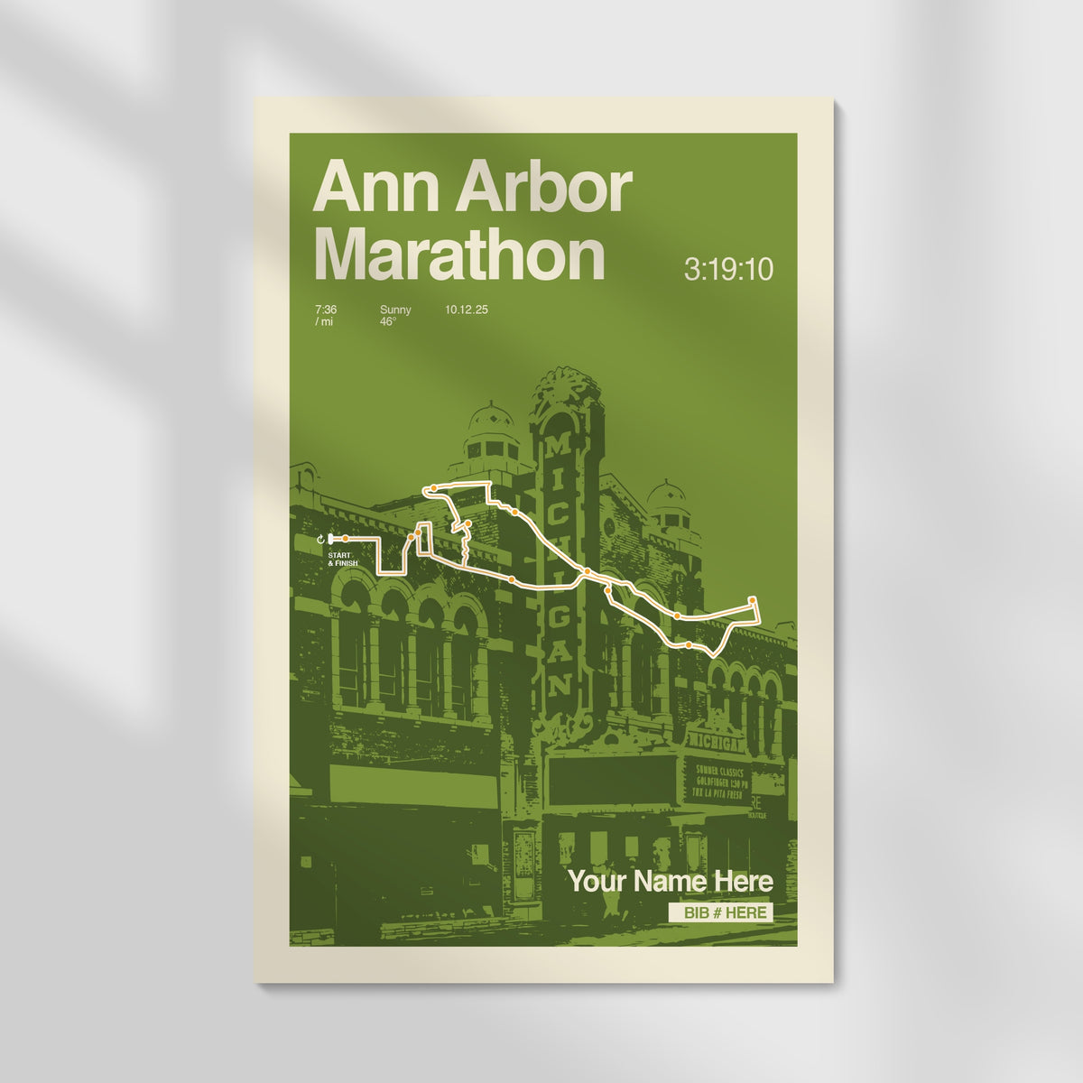 Ann Arbor Marathon Personalized Race Print