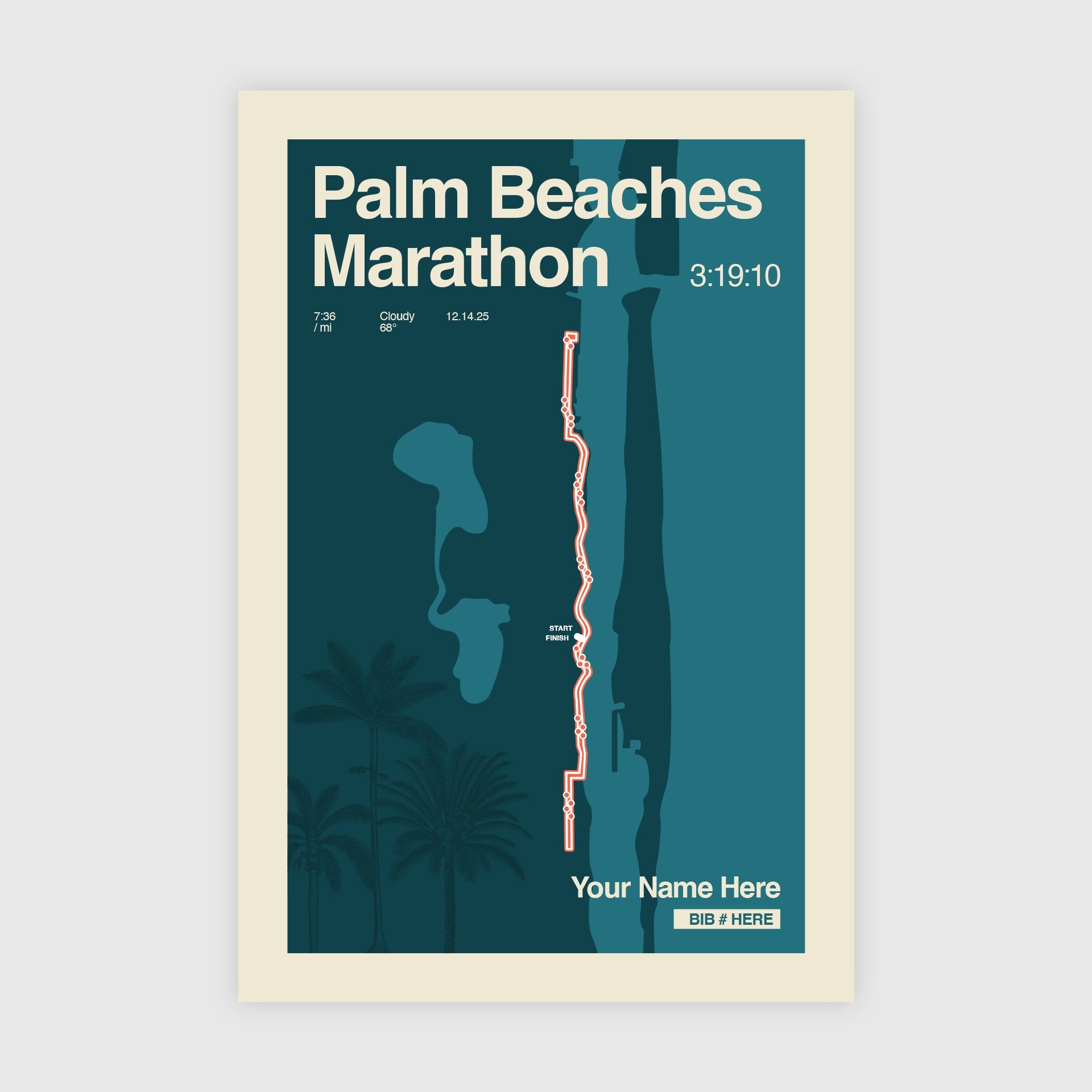 Palm Beaches Marathon Personalized Race Print