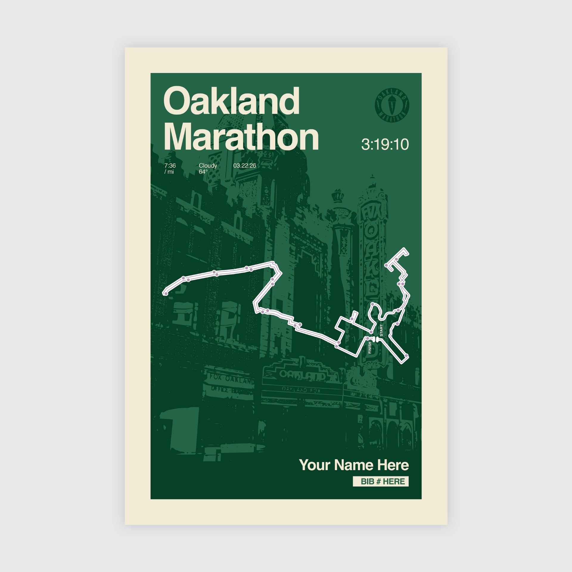 Oakland Marathon Personalized Race Print