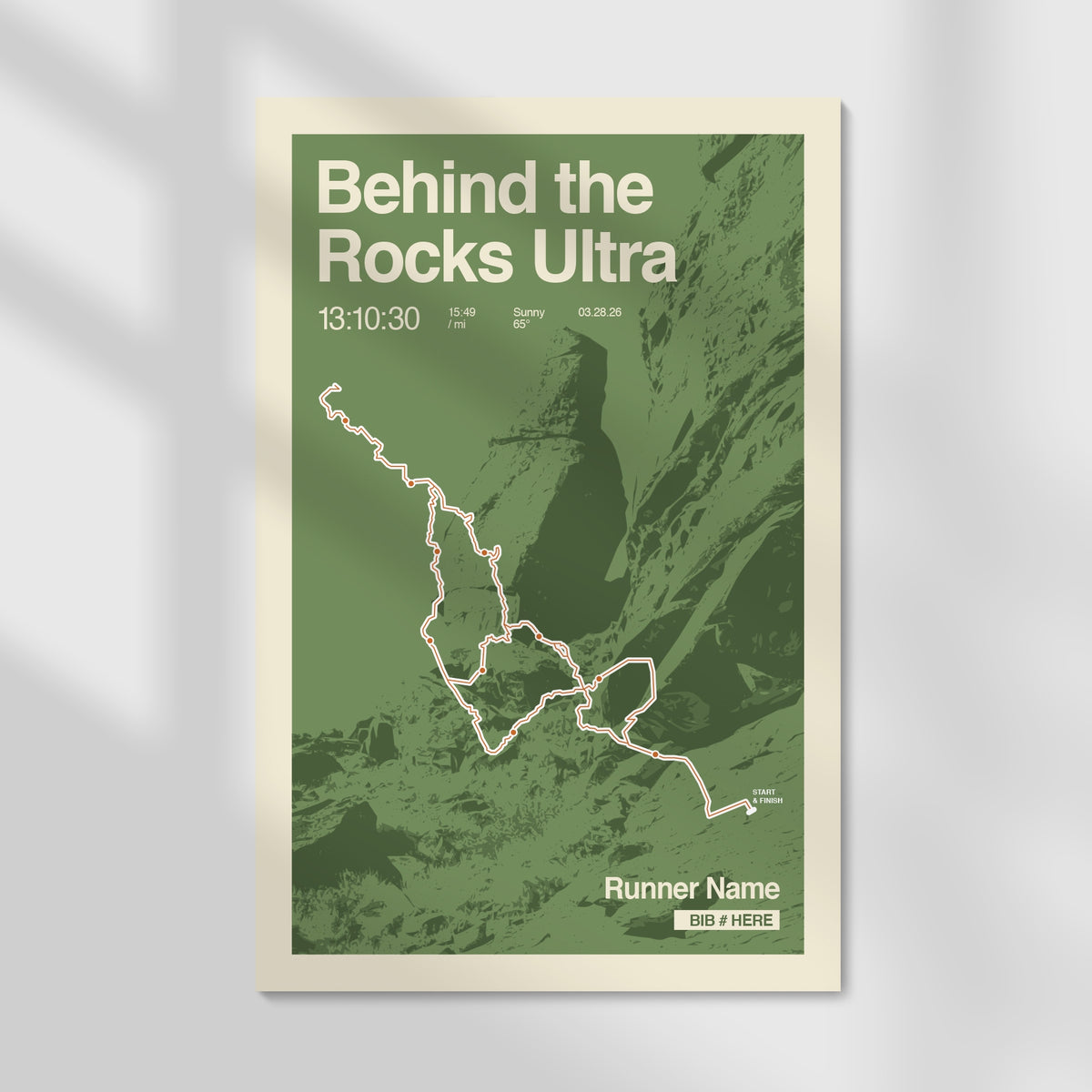 Behind the Rocks Ultramarathon Personalized Race Print