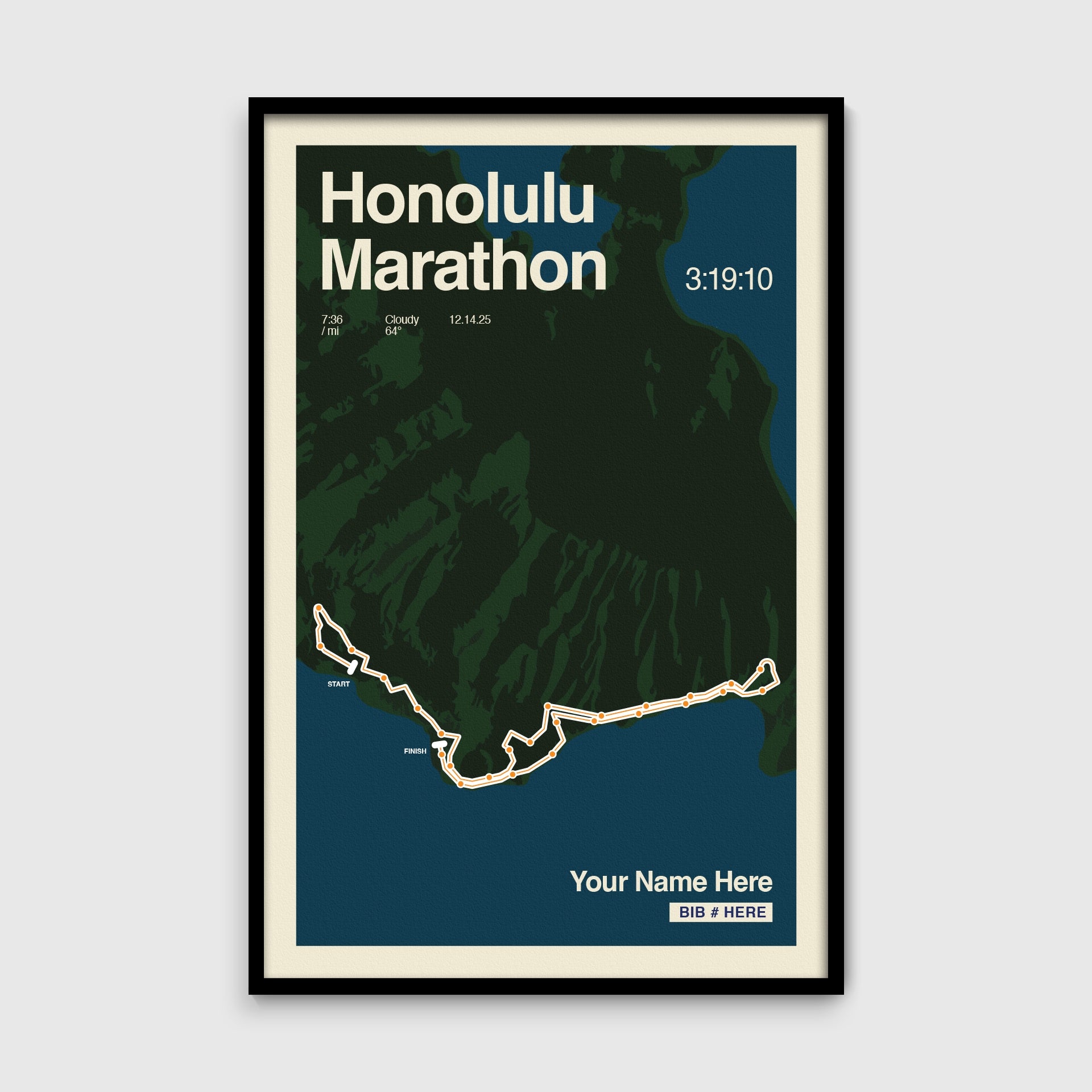 Honolulu Marathon Personalized Race Poster