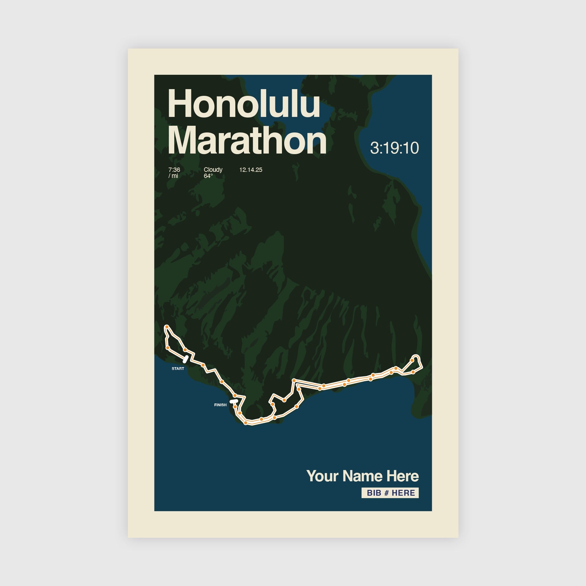 Honolulu Marathon Personalized Race Poster