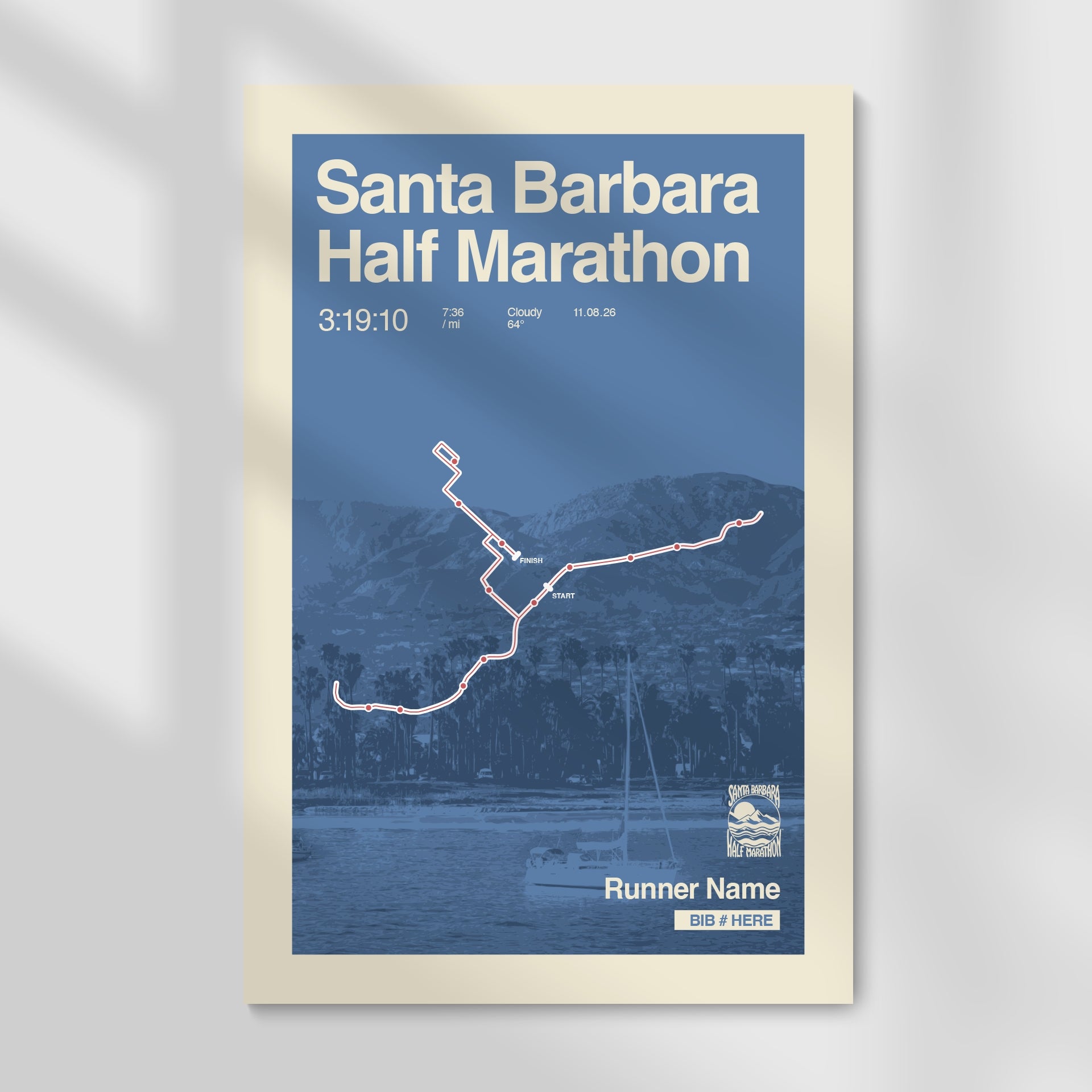 Santa Barbara Half Marathon Personalized Race Print