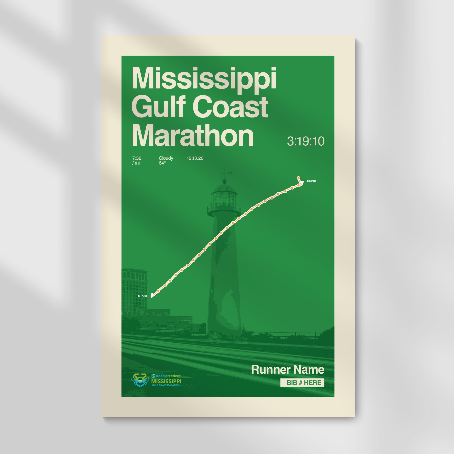 Mississippi Gulf Coast Marathon Personalized Race Print