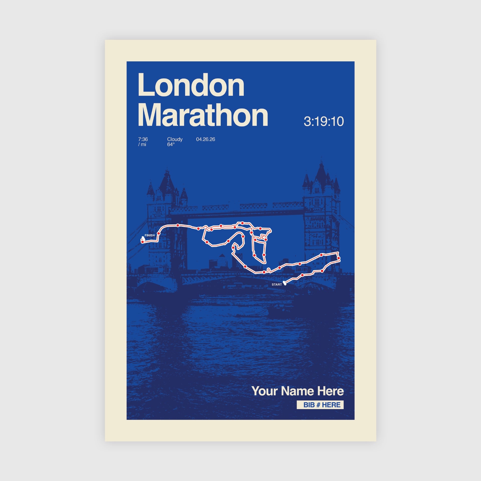 London Marathon Personalized Race Print