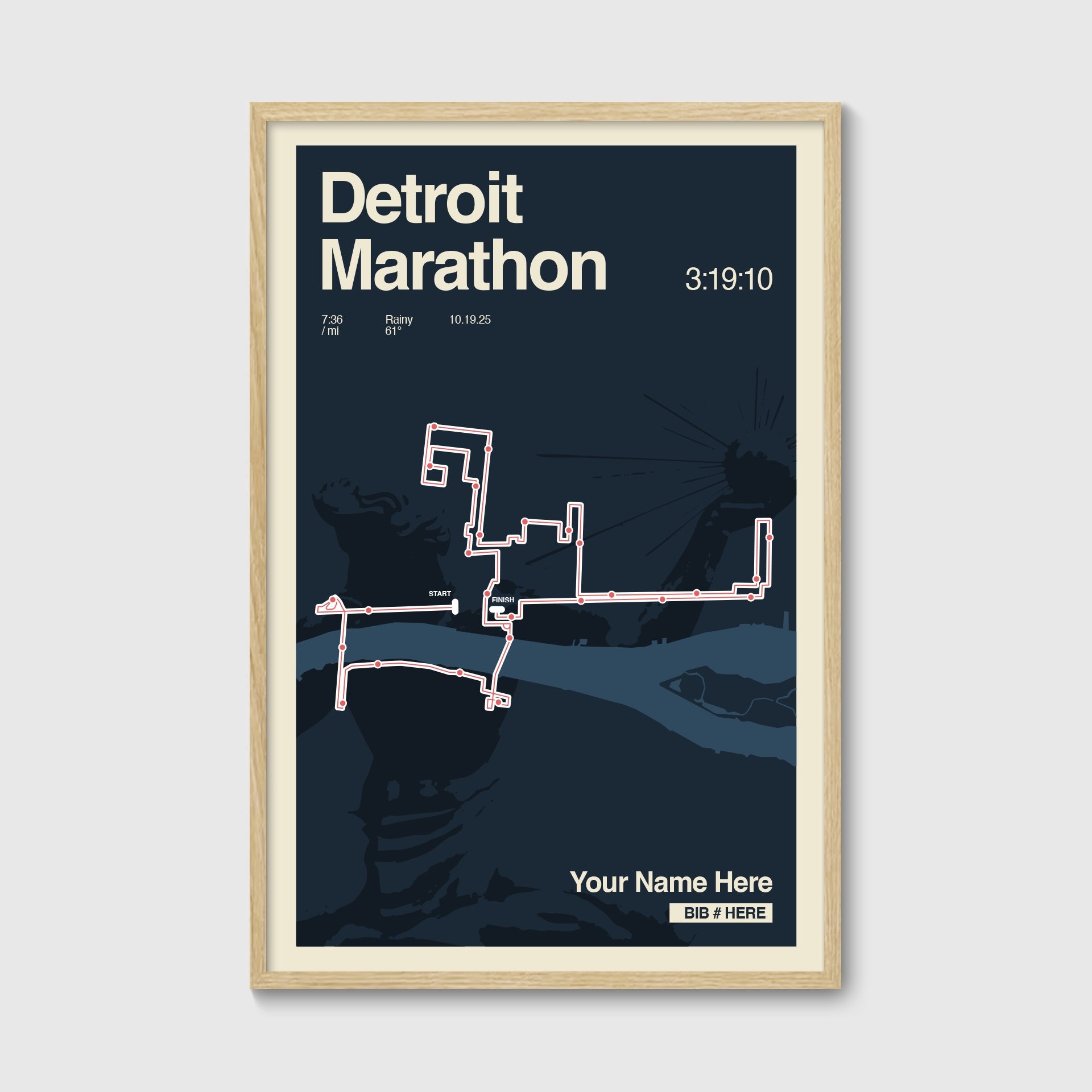Detroit Marathon Personalized Race Print