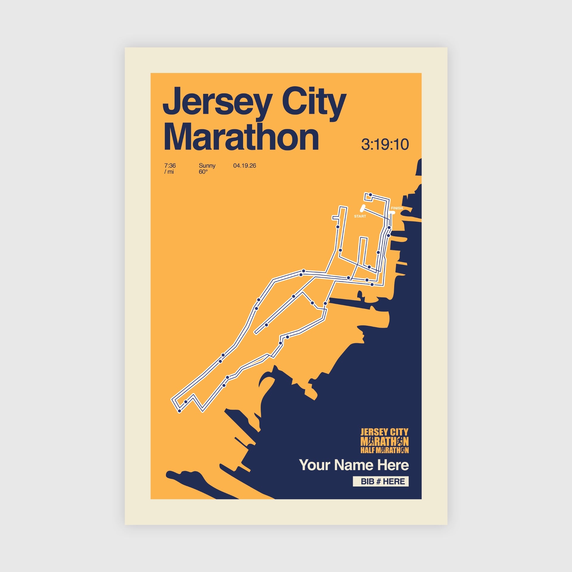 Jersey City Marathon Personalized Race Print