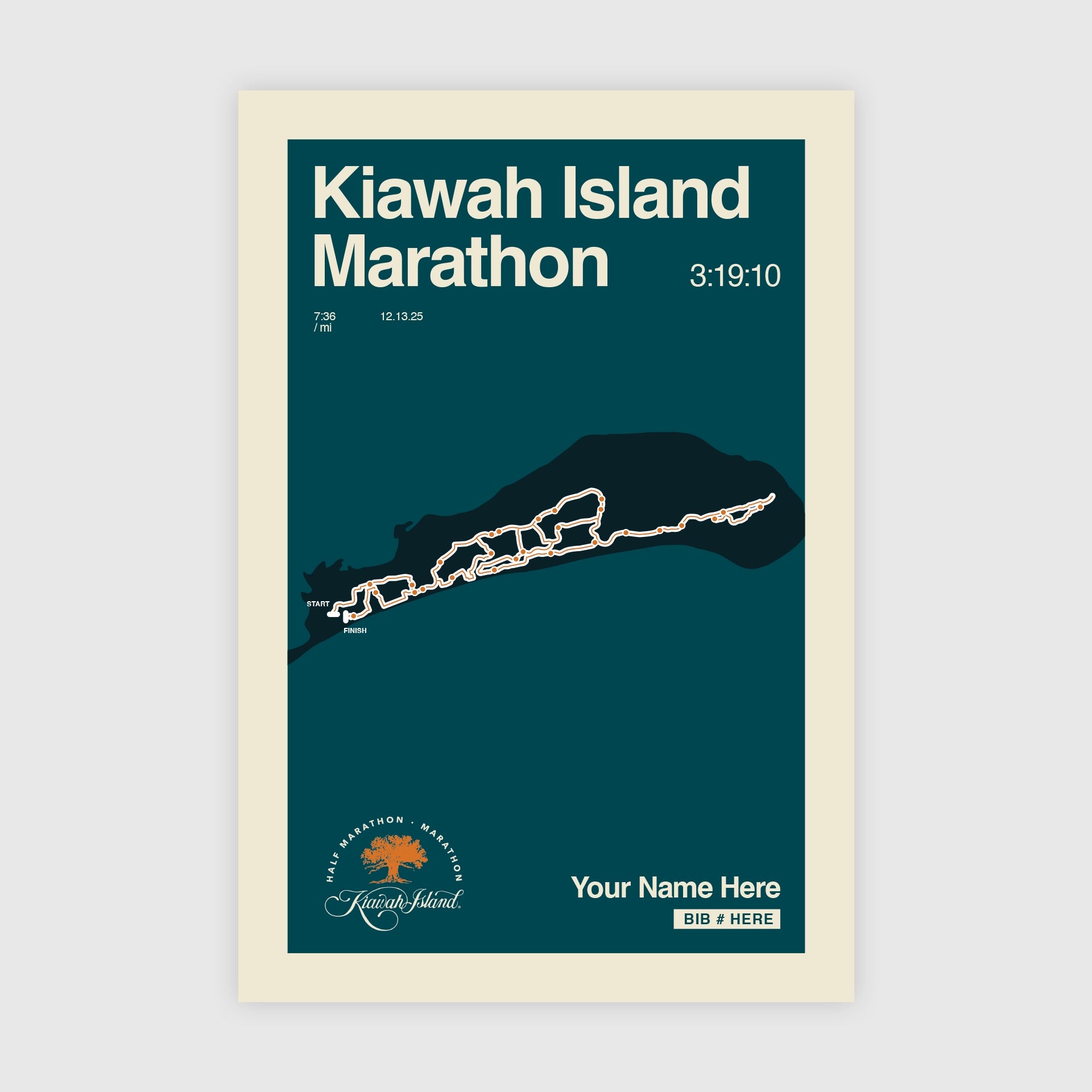 Kiawah Island Marathon Personalized Race Poster