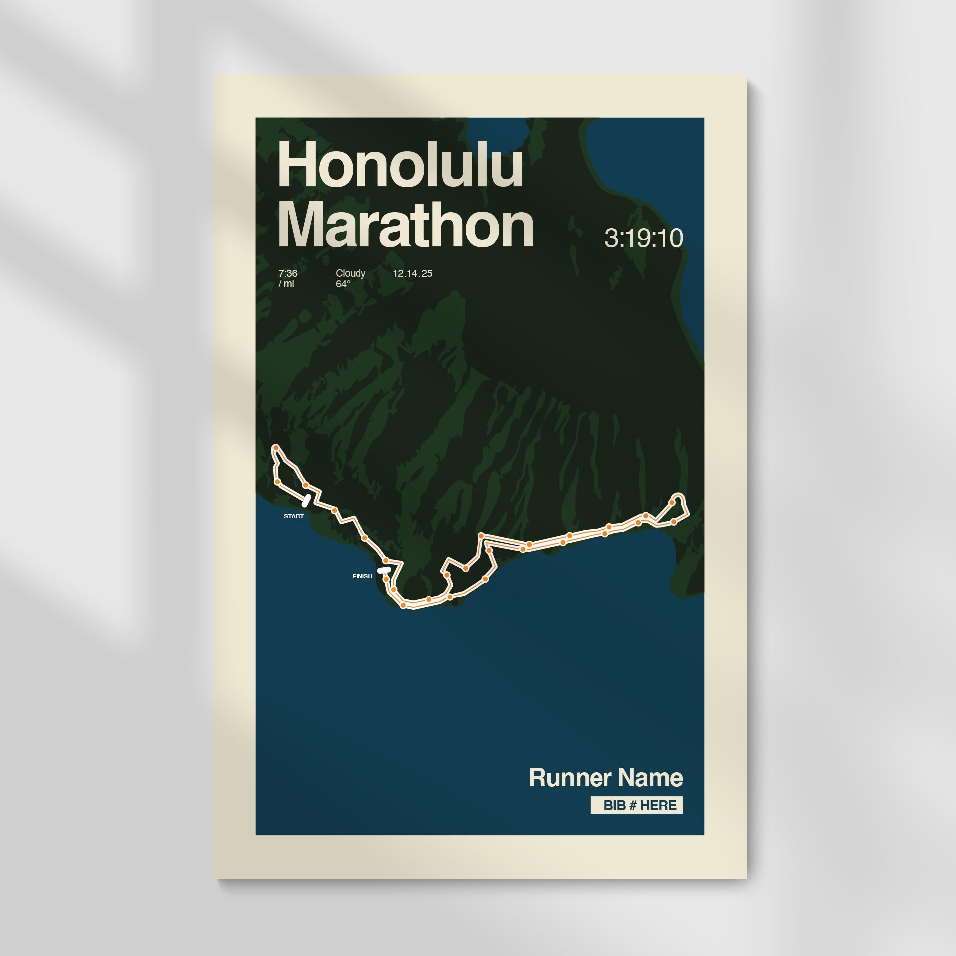 Honolulu Marathon Personalized Race Print
