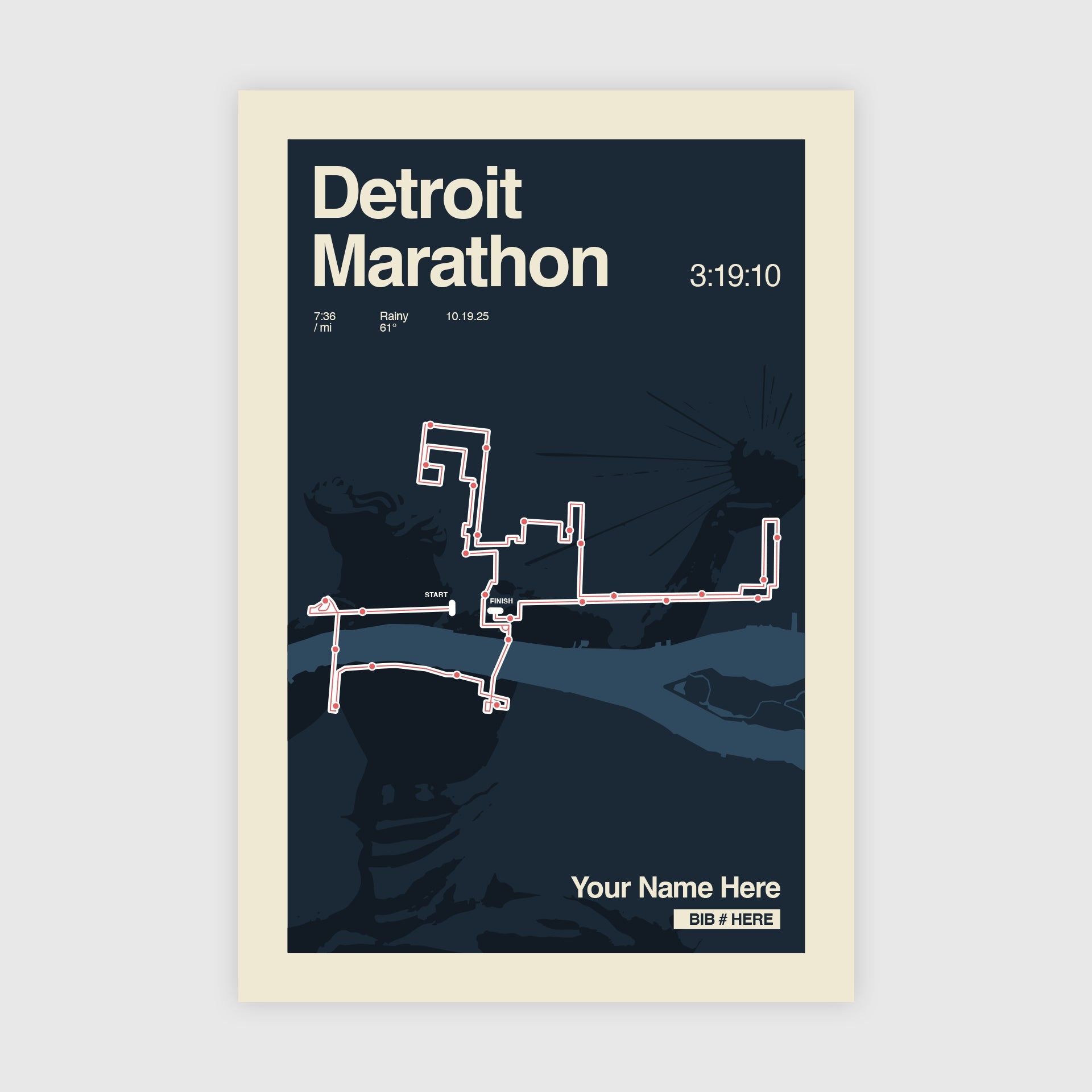 Detroit Marathon Personalized Race Print