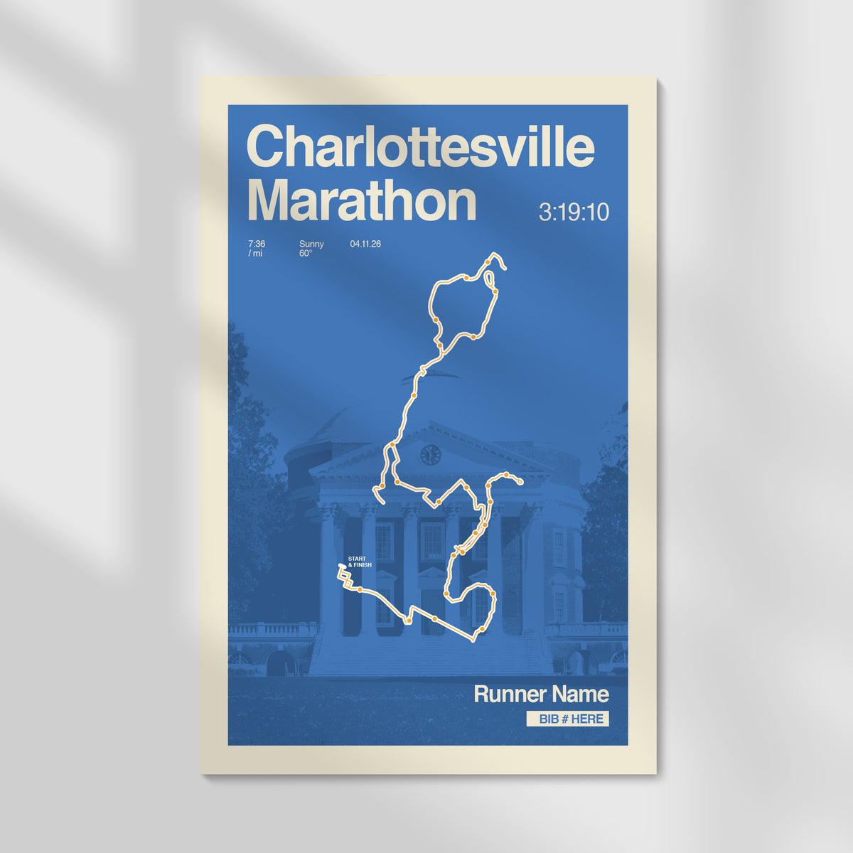 Charlottesville Marathon Personalized Race Print