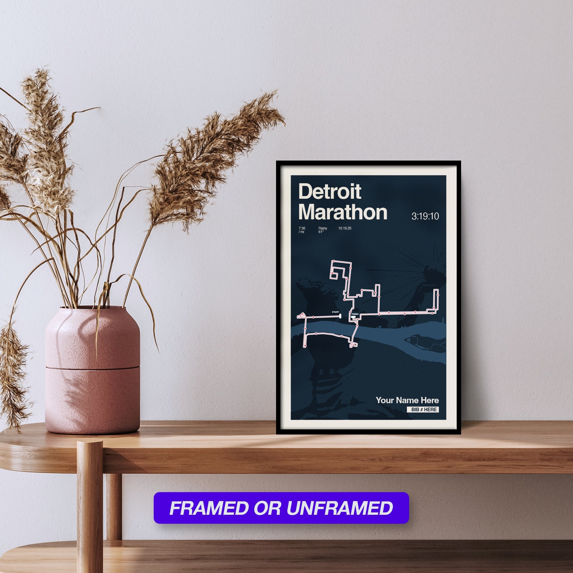 Detroit Marathon Personalized Race Print