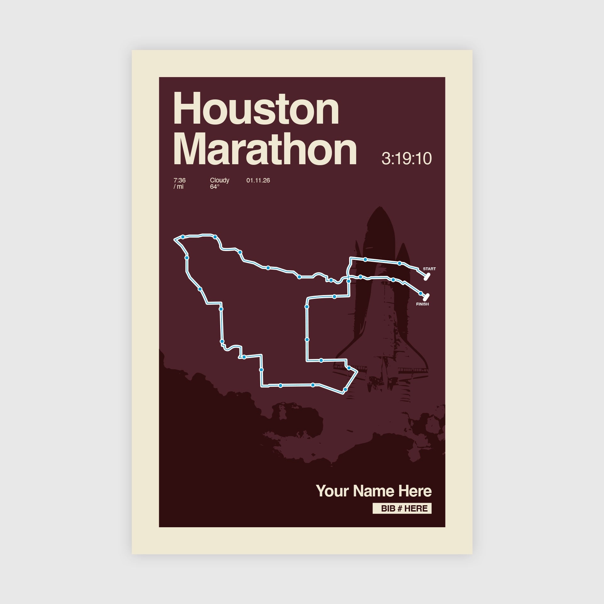 Houston Marathon Personalized Race Print